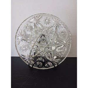 Vintage Clear Prescut Round Platter Sandwich Plate 11" Star of David Glassware